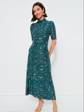 SEA NY Green Amara Marble Print Long Sleeve Dress